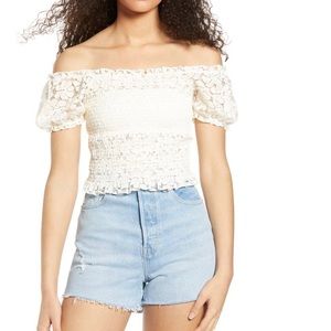 NWOT Ten Sixty Sherman Lace Smocked Off Shoulder Crop Top